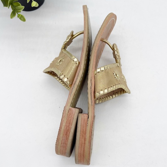 JACK ROGERS Jacks Flat Gold Leather Whipstitch Thong Sandals - Picture 9 of 11